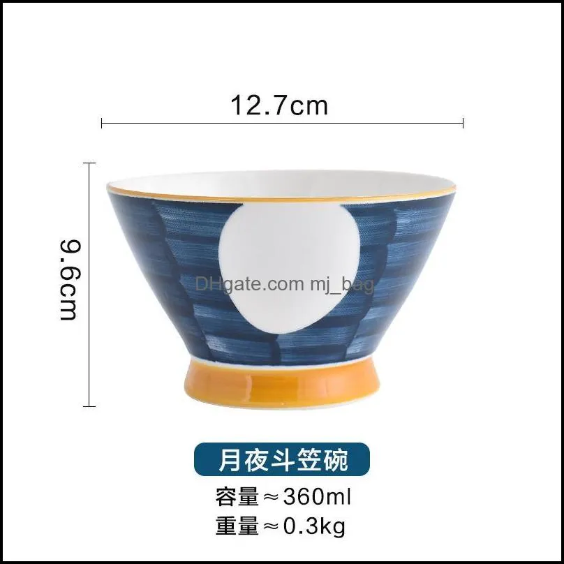 bowls ceramic household tableware, trumpet bowl, soup single bamboo hat salad japanese net red high foot instant noo