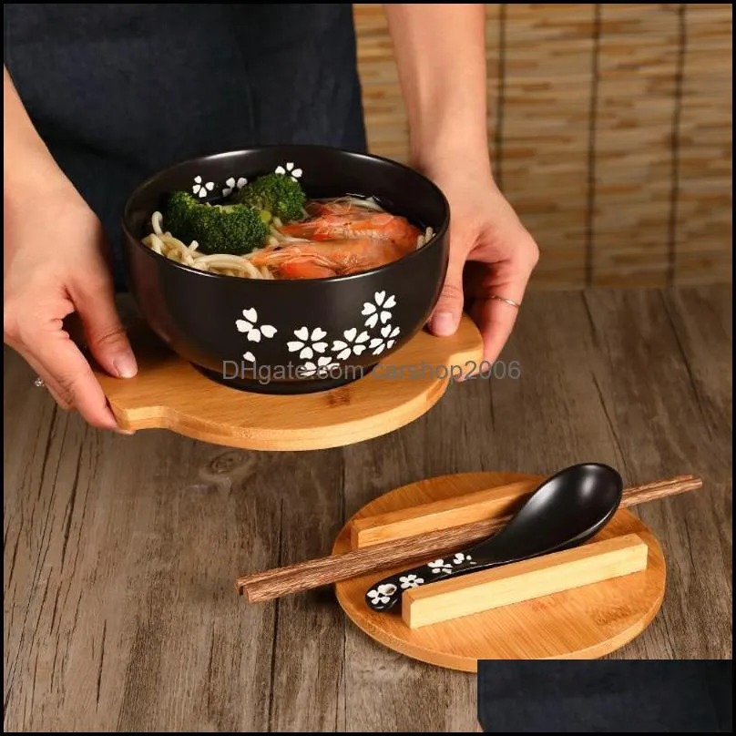 japanese style rice noodle bowl with lid spoon and chopstick kitchen tableware ceramic salad soup container dinnerware sets