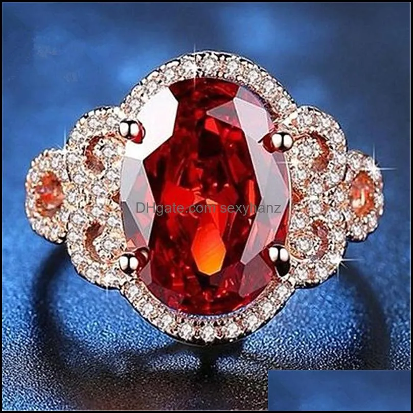 european and american fashion hollow love pattern ruby ring rose gold color flower tengagement red diamond ring ringgold color ruby