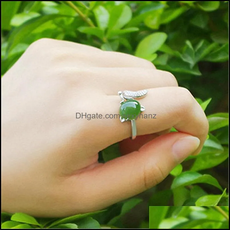 fashion retro natural hetian jade jasper fox ring female silver plated open ring emerald fire fox ring jewelry party birthday gift