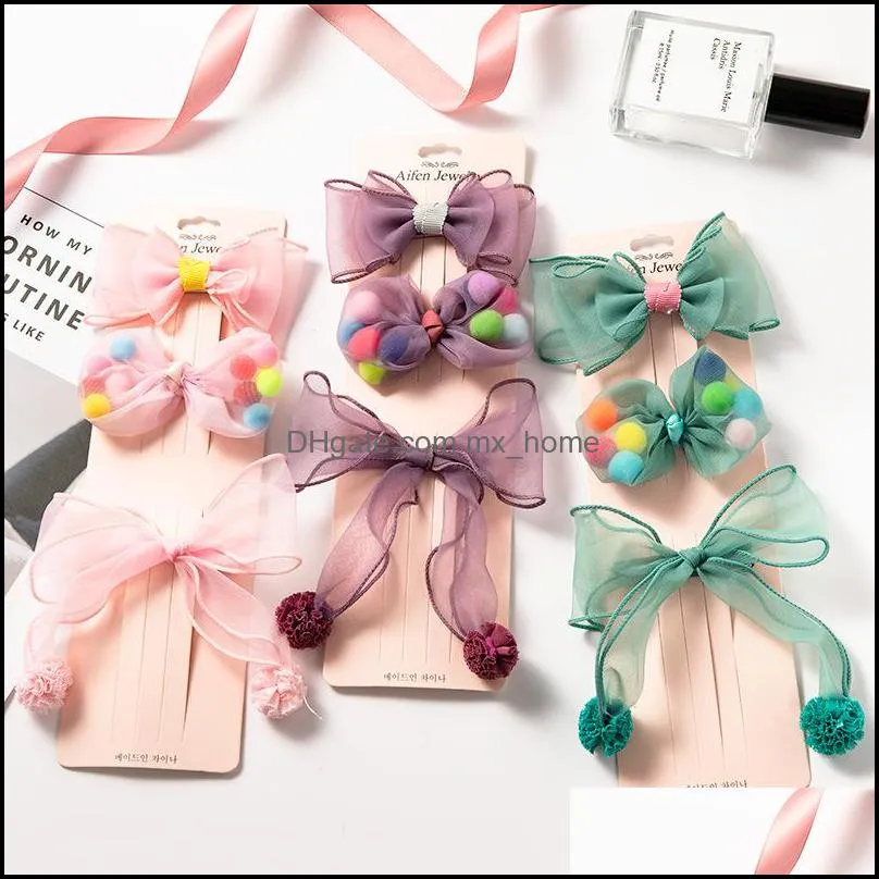 3pcs/set girls hairpins set lace ribbon bows hair clips solid color headdress kids sweet headwear fashion haires accessories mxhome