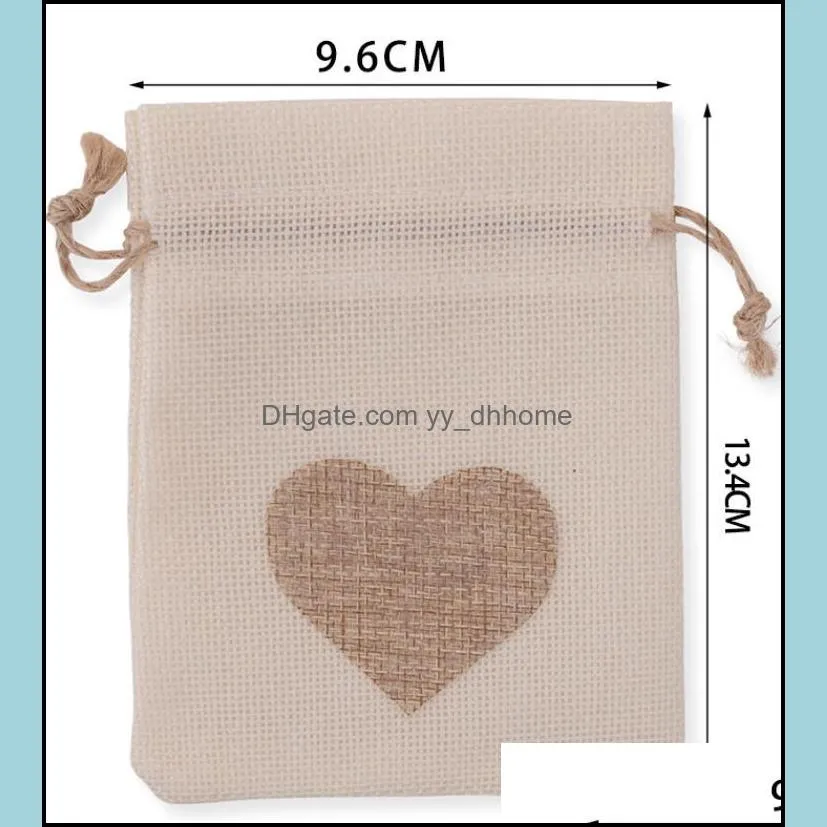 fashion gift wrap drawstring burlap bags heart printed cotton small sack-pure white + beige each ten christmas giftbags