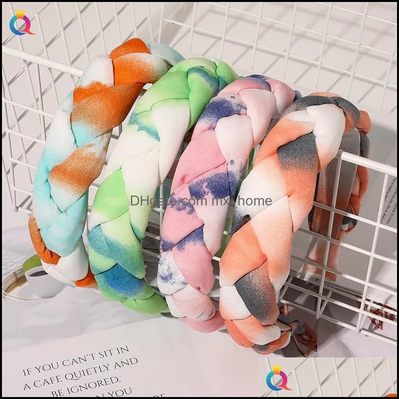 chiffon tie-dye hairband for woman girls versatile gradient hairhoop fashion twist braid headband hair accessories mxhome