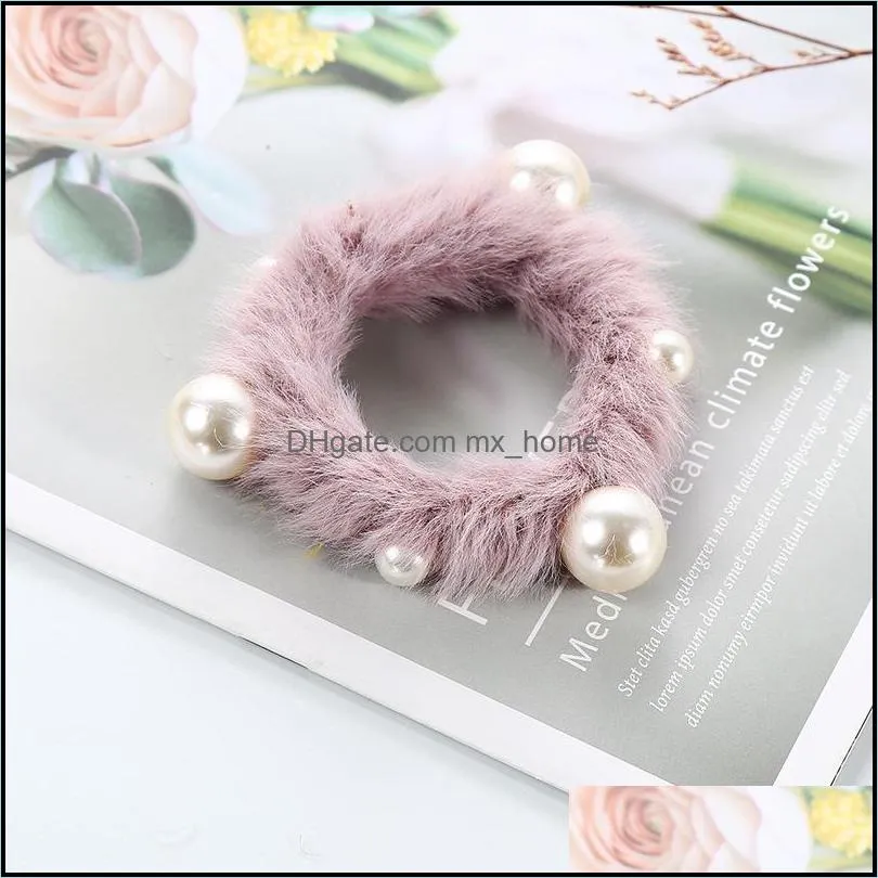 scrunchie stretch plush headband scrunchies women girls elastic faux fur pearl hair bands accessories hairs tie ring headdress mxhome