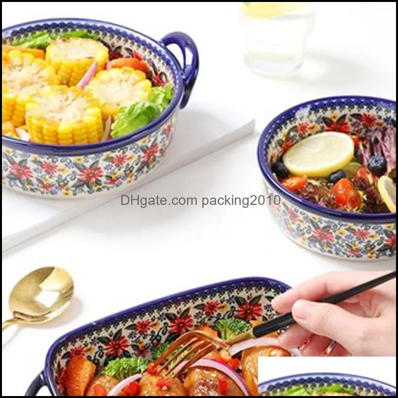 polish ceramic handle bowl household oven microwave special binaural soup instant noodle net celebrity bowls