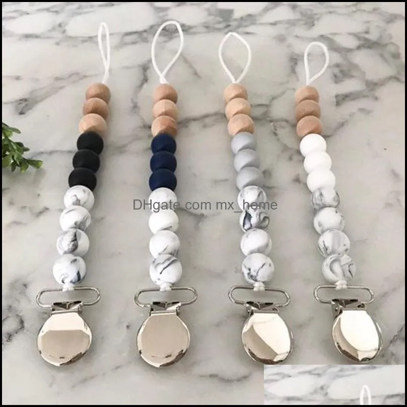 ins baby wood bead pacifier chain clips with cover foreign trade hot hand made natural infant baby gracious pacifier holder mxhome