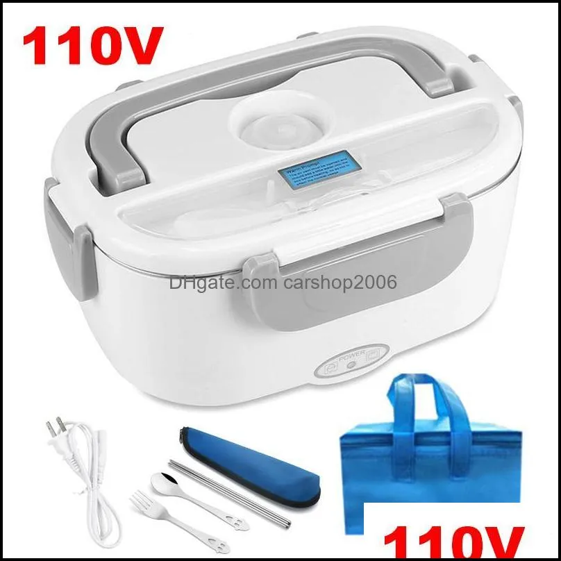 us eu plug electric heating lunch box stainless steel warmer container home school meal safe heated bento set dinnerware sets