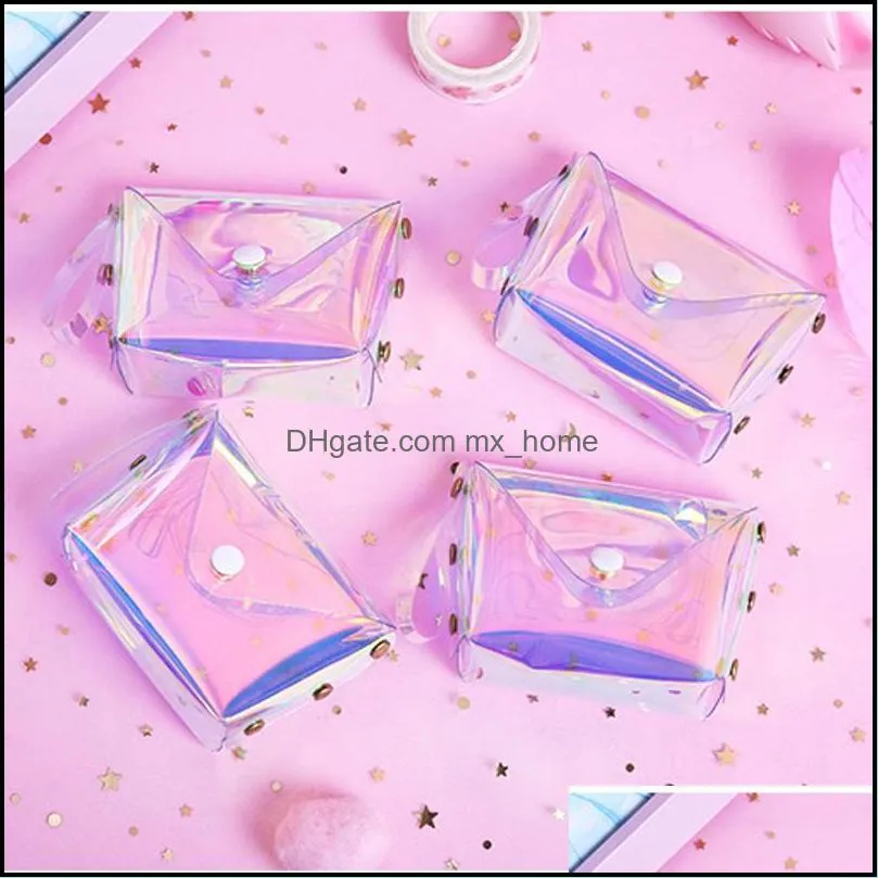 transparent laser coin purse women lady mini wallet rope children key card tote bags square snap button waterproof mxhome