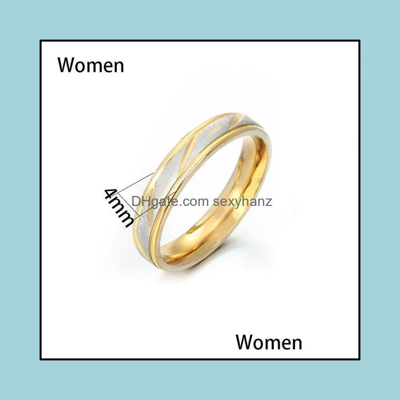 titanium steel couple rings, couple rings, engraved name, golden waves, wedding promise jewelry for women and men