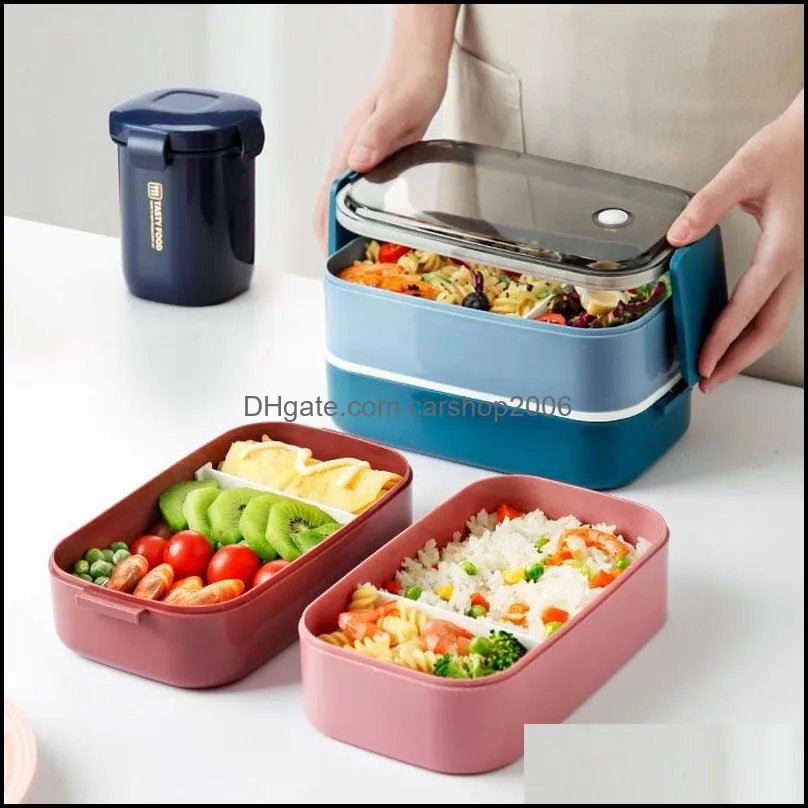 dinnerware sets japanese style multi-layer lunch box container storage portable leak-proof bento for kids with soup cup breakfast