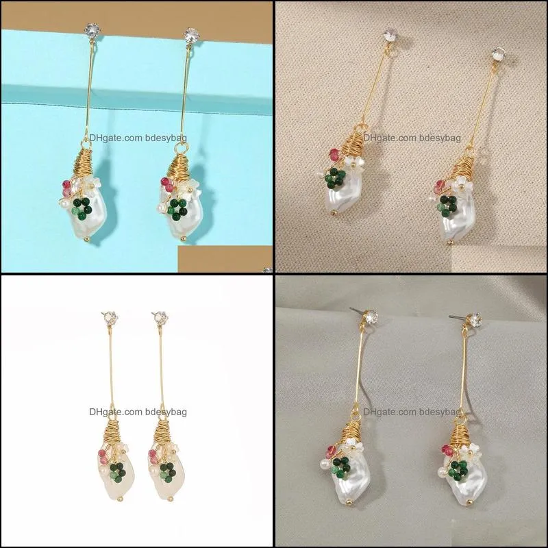 dangle & chandelier vintage baroque pearl earrings women flower manual winding design elegant natural stone eardrop fashion jewelry