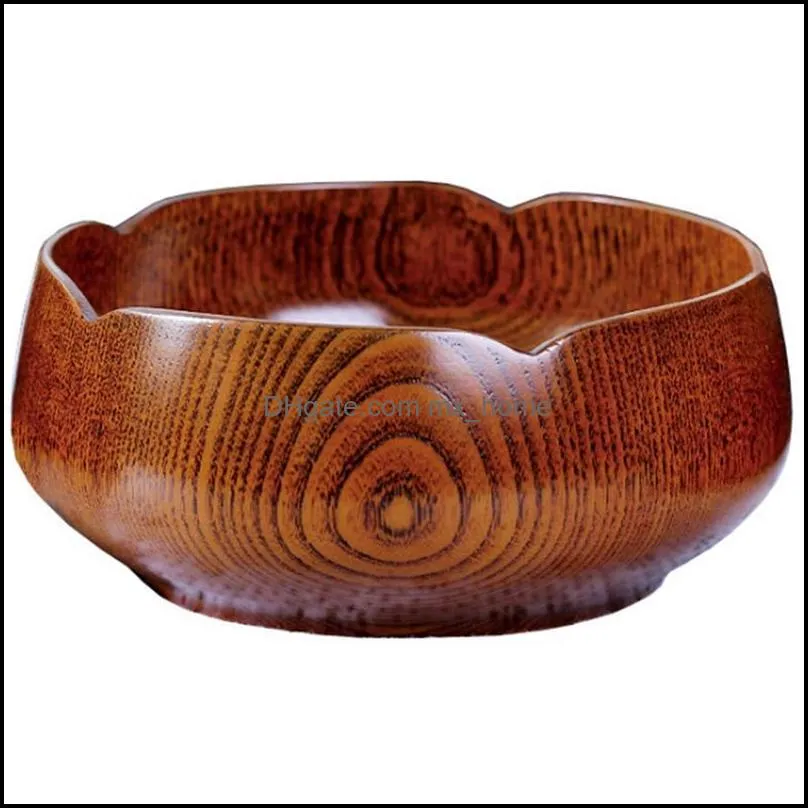 bowls simple lotus-shaped wooden bowl instant noodle snack household thick-bottomed