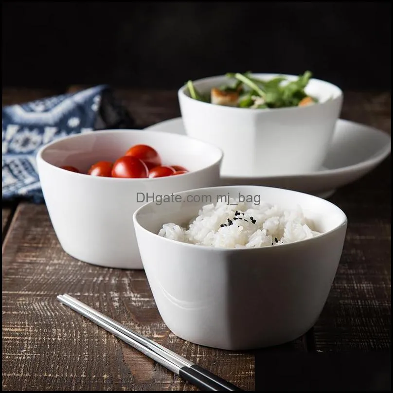 bowls ceramic bowl white simple household combination pure adult dinner personality square small