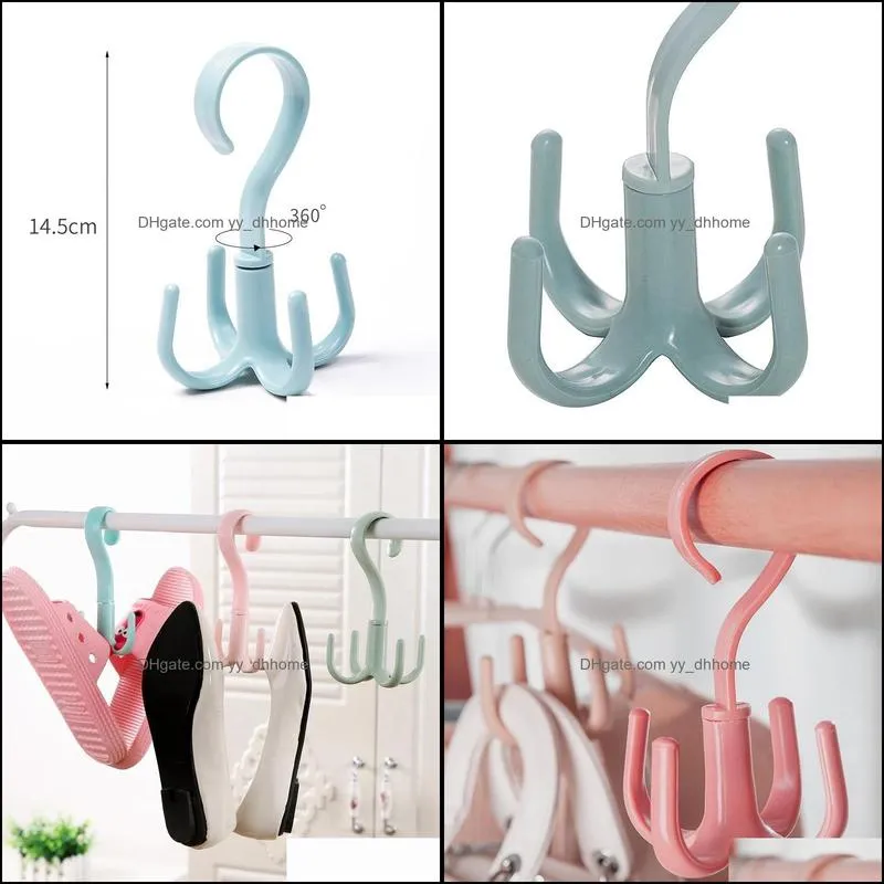 360 degrees rotate four claws hooks dry wet dual use towel hanger home clothes shoes sundries multi-function