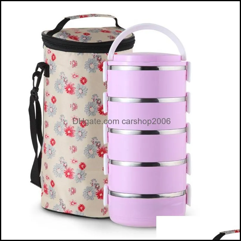 dinnerware sets 5-6 layer stainless steel lunch box school office portable storage container round japanese bento for kid adult