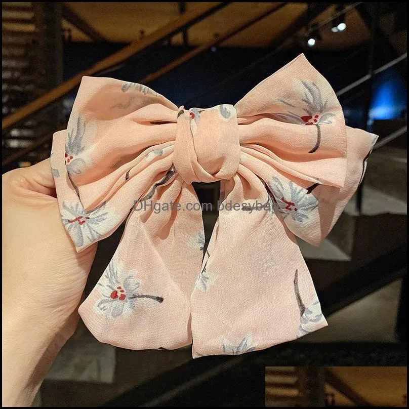 double layer chiffon hair clips big bow clip flower princess head 211667