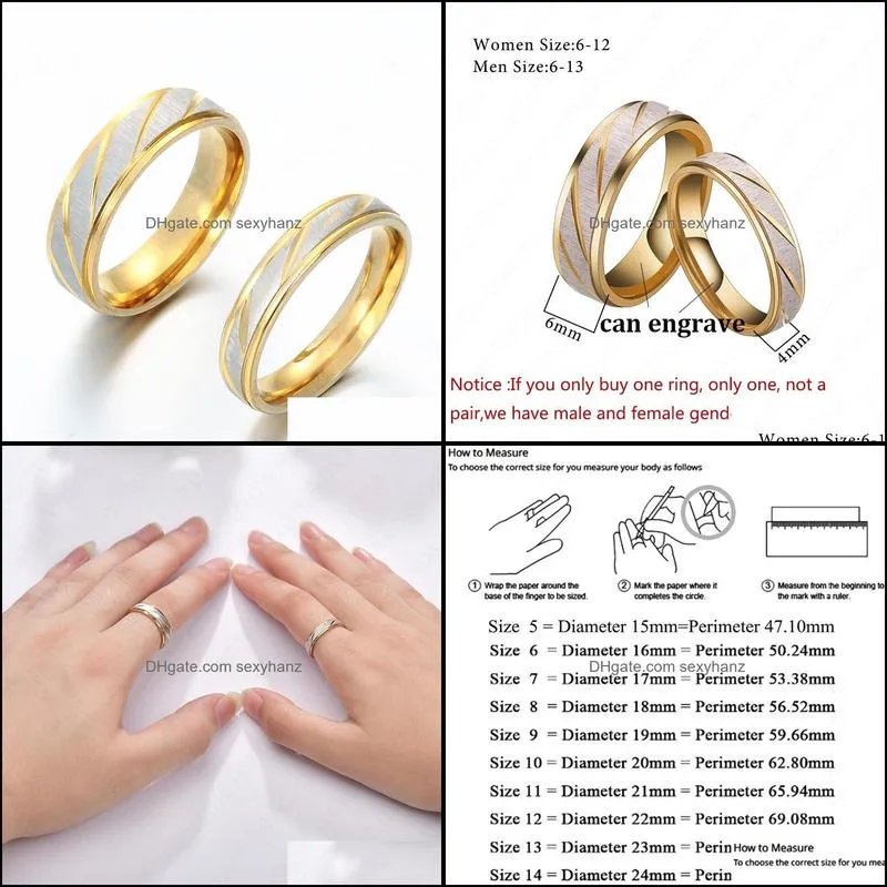 titanium steel couple rings, couple rings, engraved name, golden waves, wedding promise jewelry for women and men