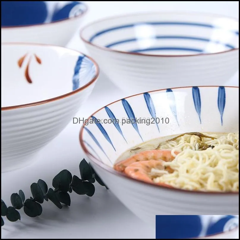 bowls hand-painted japanese-style noodle bowl, ceramic tableware, bowl and dish set, household restaurant hat large soup