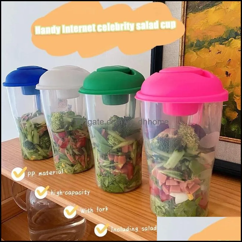 portable salad meal shaker mugs 1000ml  salads cup to go container with fork dressing holder breakfast food storage bento box