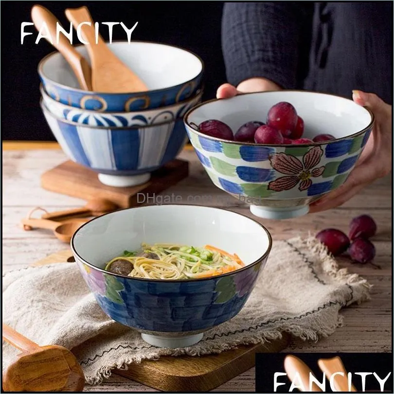 japanese style ramen bowl creative household high-legged dish hand-painted tableware personalized ceramic soup bow bowls