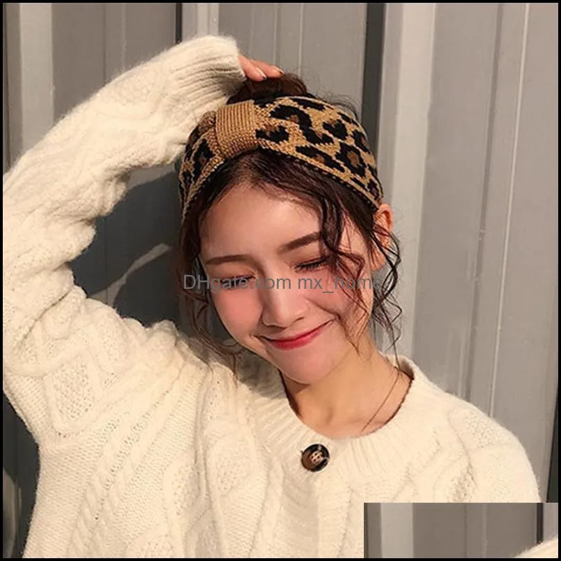 big kids headbands fashion knitted leopard cross-tie girls headwrap elastic knot children headwrap hair accessories for girls mxhome