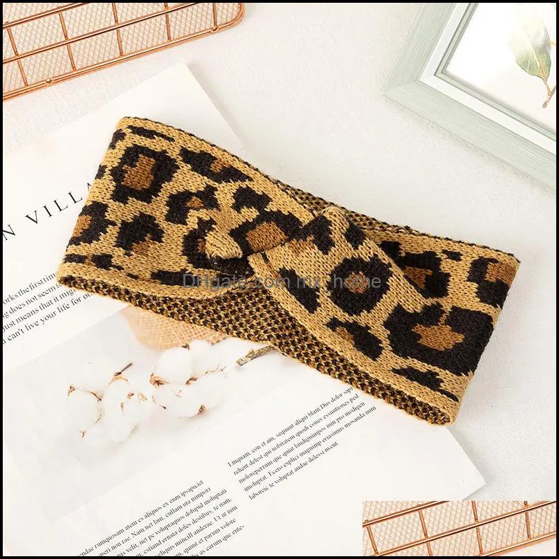 big kids headbands fashion knitted leopard cross-tie girls headwrap elastic knot children headwrap hair accessories for girls mxhome