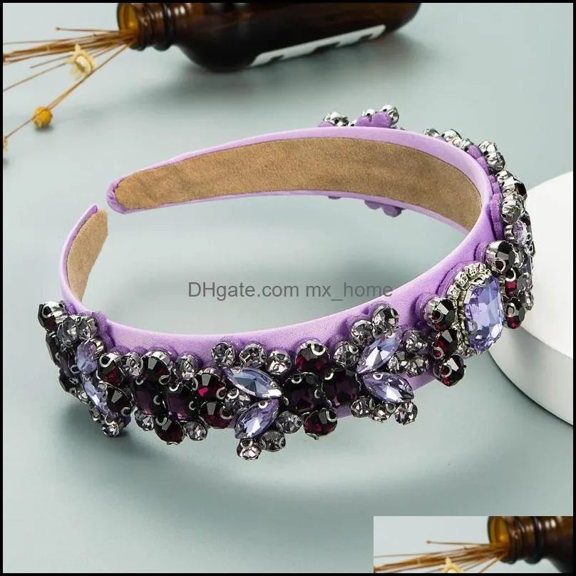 luxury baroque sparkly padded rhinestones headbands  hairbands wide headwear hair accessories women 7 colors mxhome