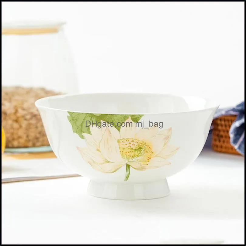 bowls 6-inch ceramic high foot bowl rice anti scalding household tableware porcelain robin