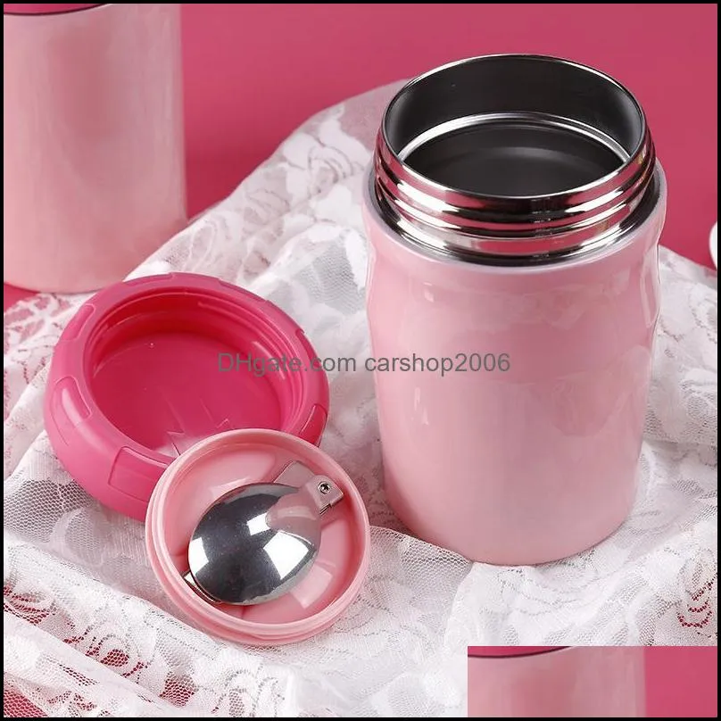 dinnerware sets 500ml portable kids bento box 304 stainless steel vacuum insulated lunch with spoon student stew beaker containers for