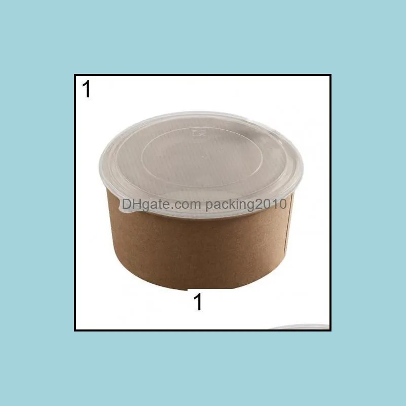 10pcs disposable round bowl meal box picnic container paper with lid bowls