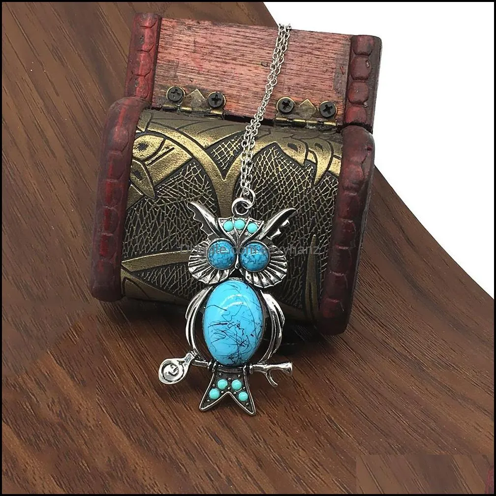stone necklace chain vintage bohemia sweater long chain necklace owl pendant & necklace