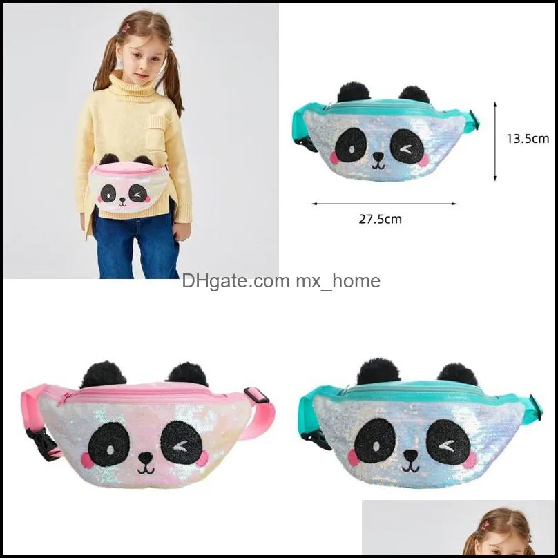 cartoon sequins panda backpacks inclined shoulder bag waist purse kids shiny lovely girls children birthday gifts mxhome