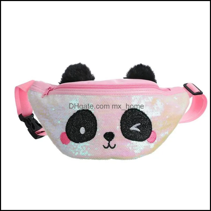 cartoon sequins panda backpacks inclined shoulder bag waist purse kids shiny lovely girls children birthday gifts mxhome