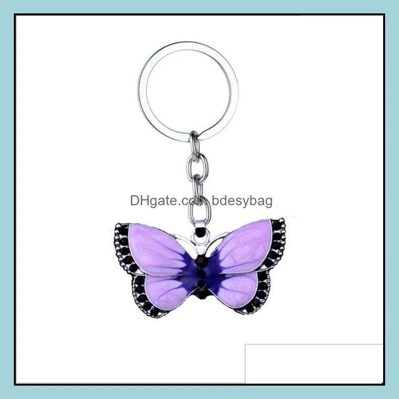 butterfly keychain car keyring rhinestone purse bag key holder pendant charms 211840