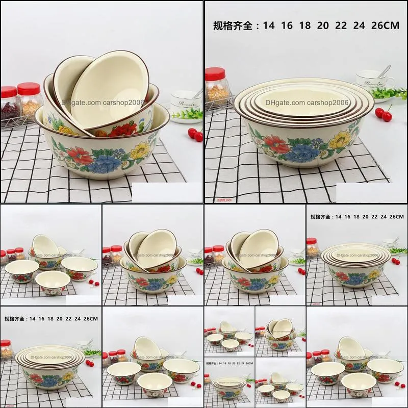classic old enamel basin, beige bowl, deep noodle soup rice bowl bowls