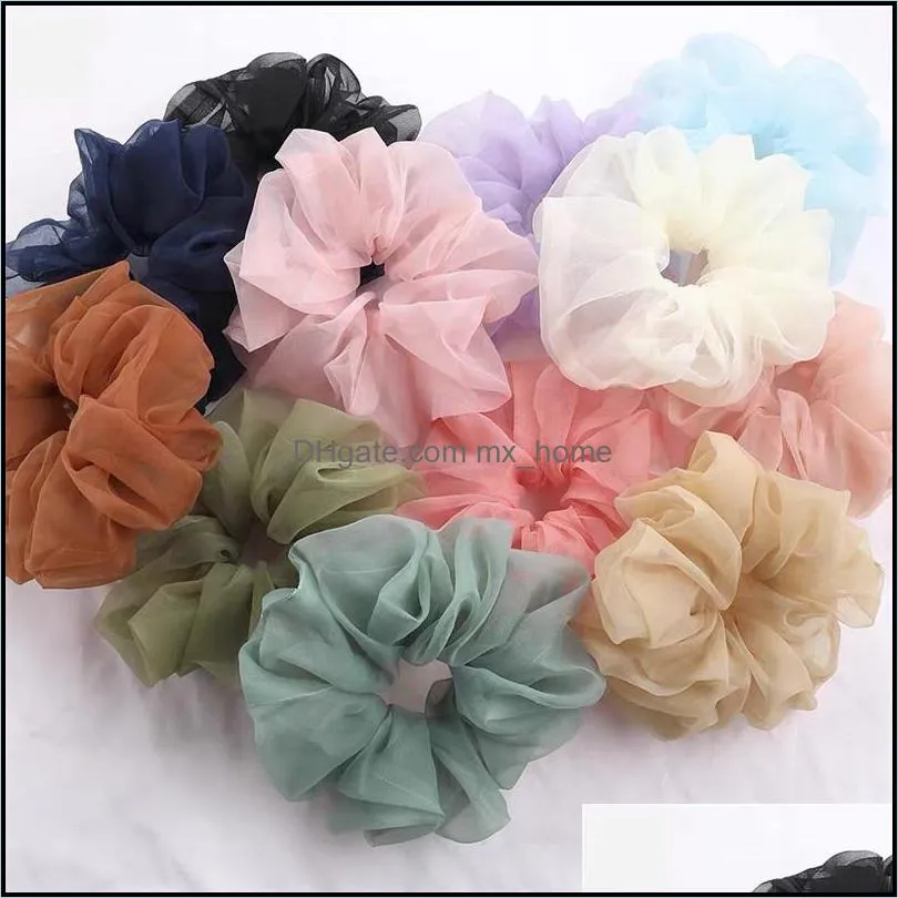 lady chiffon hair scrunchies women girl solid elastic hair bands hair rope ponytail holder large intestine sports dance scrunch mxhome