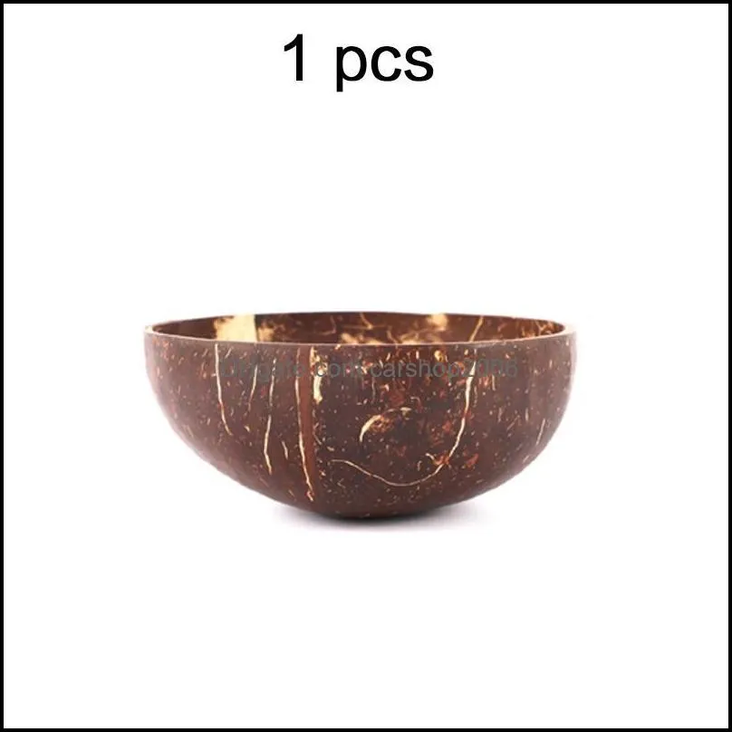 bowls coconut shell bowl stainless steel spoon fork fruit salad natural kitchen noodles rice crafts ornaments