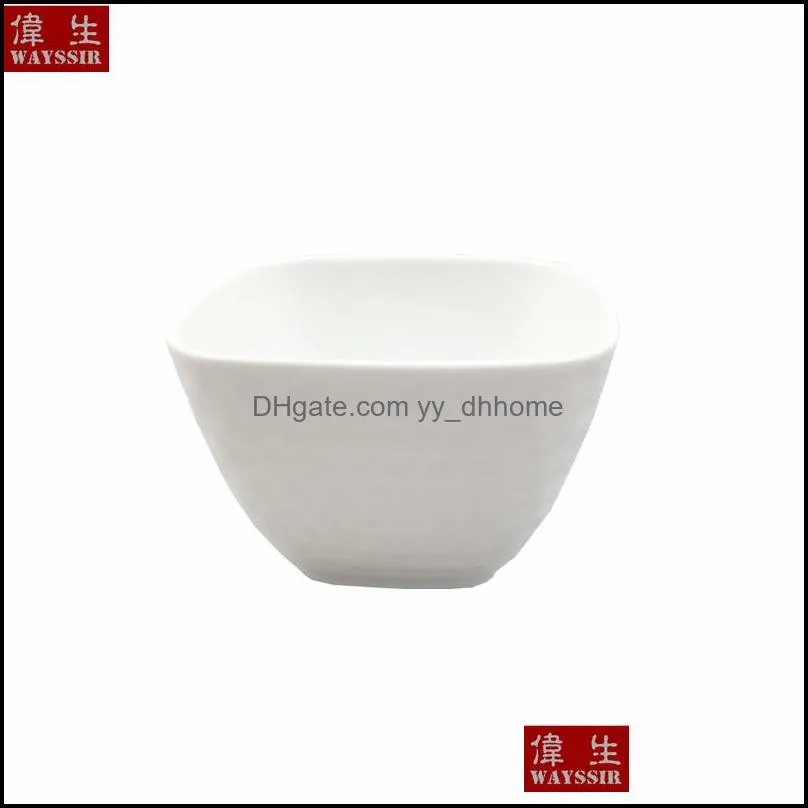 4pcs/set super white porcelain square salad bowl household fruit soup rice dinner tableware ceramics ball dish bowls