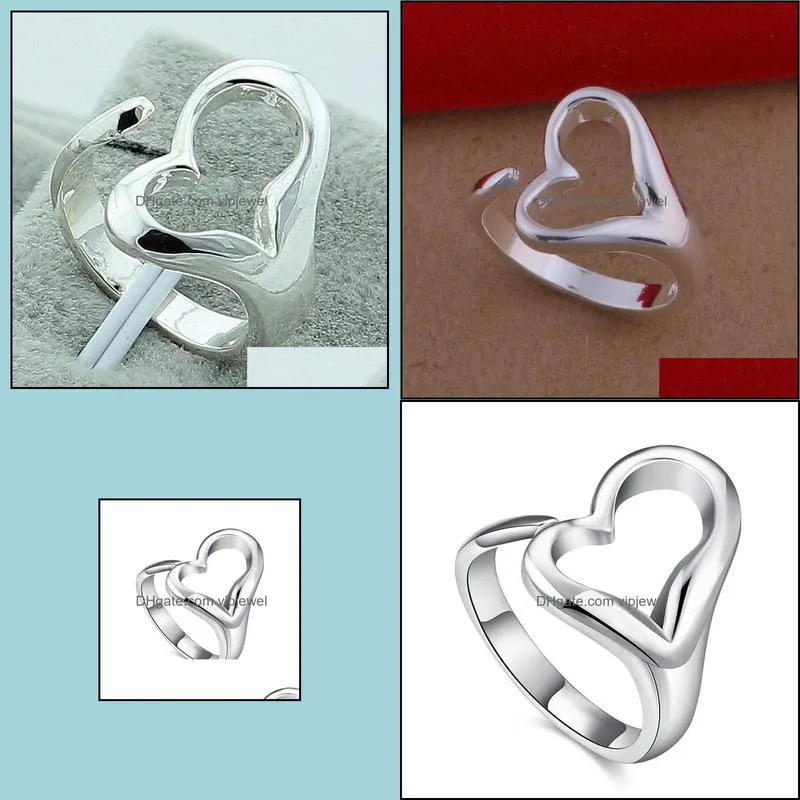 silver heart open ring for women wedding engagement party jewelry