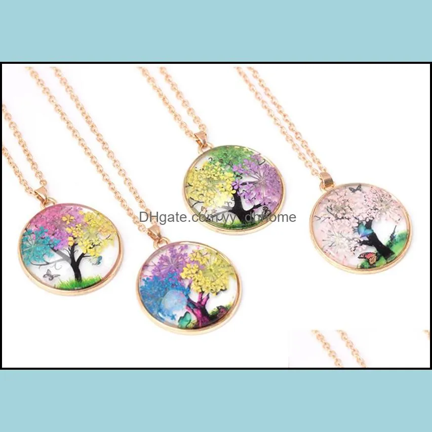 life tree butterfly necklace luxury jewelry pendants necklaces long chain dry flower necklace