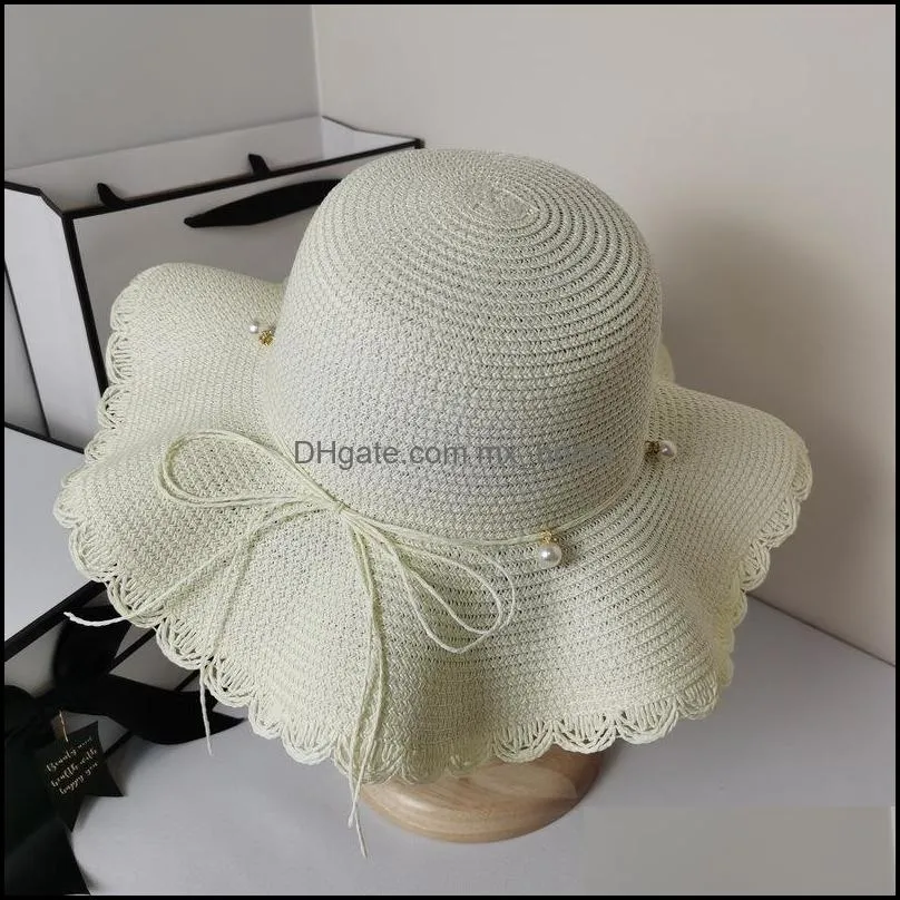 caps hats 1pc summer straw hat for children adults pearl panama beach holiday sun cap breathable uv protection with lace mxhome