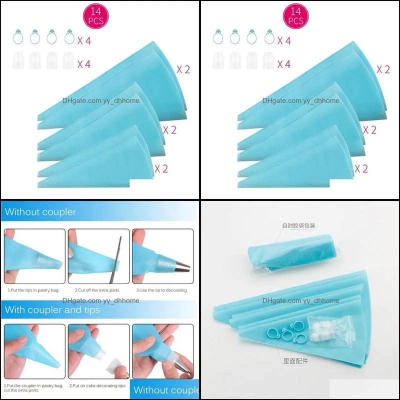 baking & pastry tools 14 pcs cake decorating with 6 reusable bags 4 standard couplers and icing bag ties supply accessories