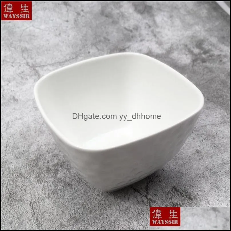 4pcs/set super white porcelain square salad bowl household fruit soup rice dinner tableware ceramics ball dish bowls