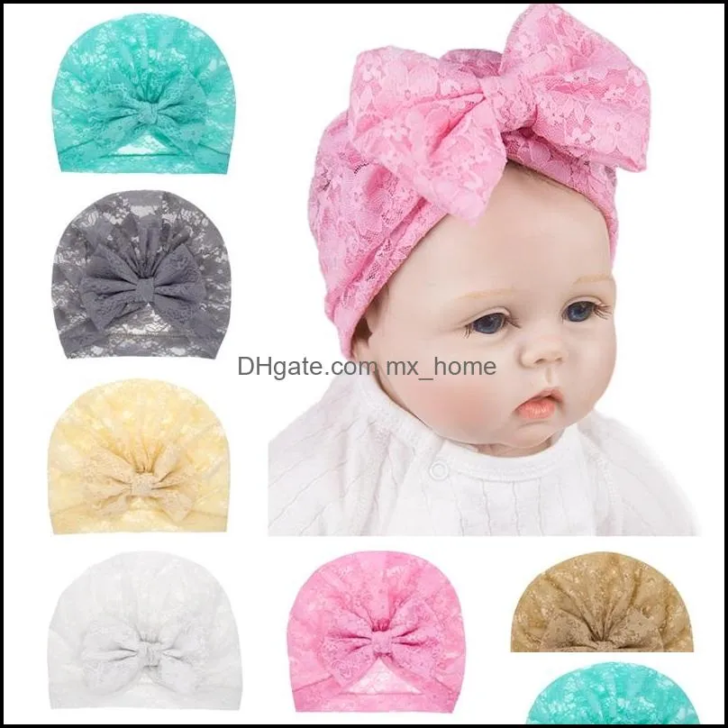 baby girls lace hat newborn elastic turban bow knot hats infant beanie soft cap headwear accessories mxhome