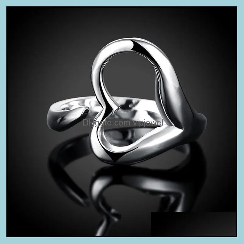 silver heart open ring for women wedding engagement party jewelry