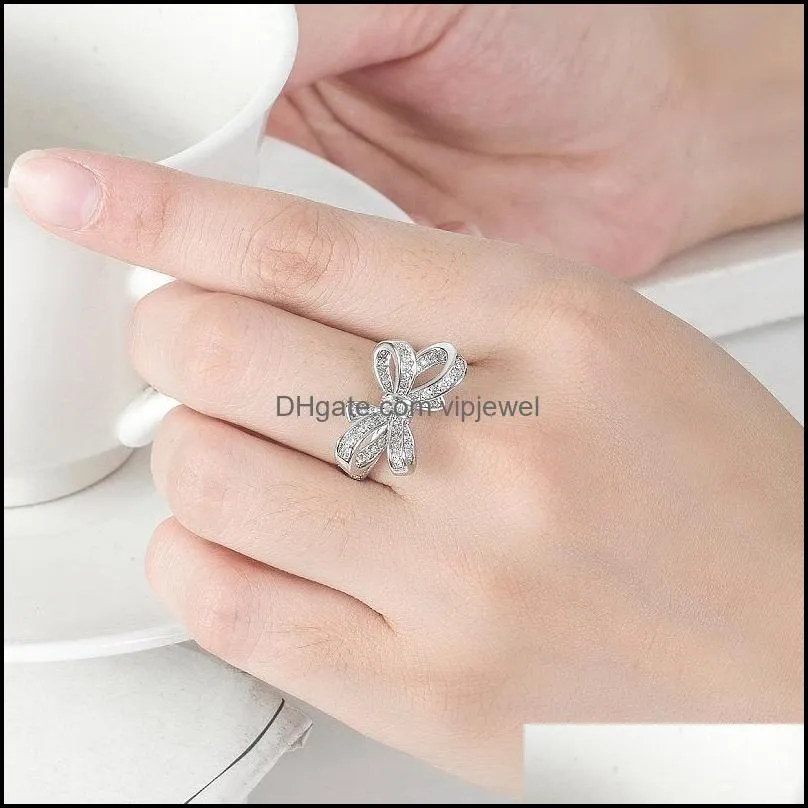 fashion creative diamond-studded open bow ring hipster simple temperament full of diamond butterfly dancing rings romantic gift