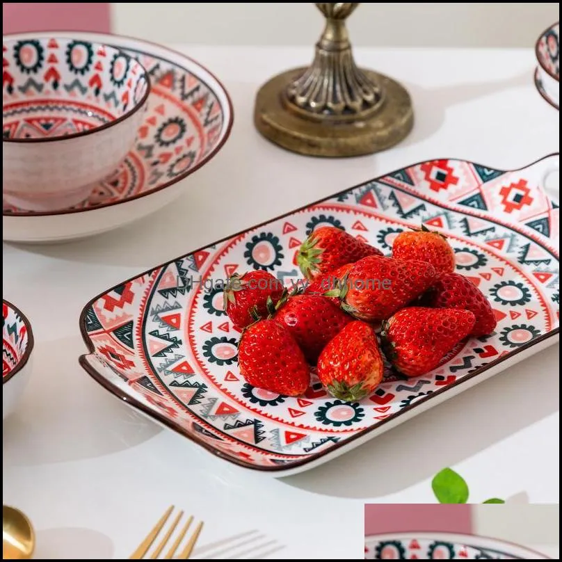 bowls tableware underglaze european-style porcelain rice bowl meal plate exquisite beautiful pattern noodle