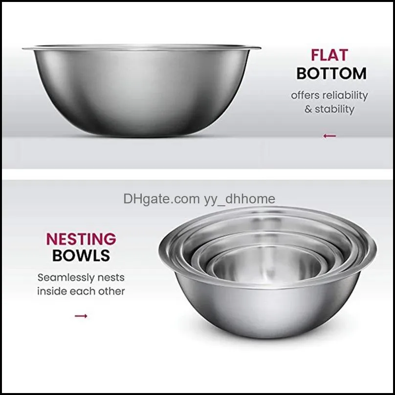 bowls 5pcs stainless steel set capacity nesting mixing bowl kitchen cooking salad vegetable storage container