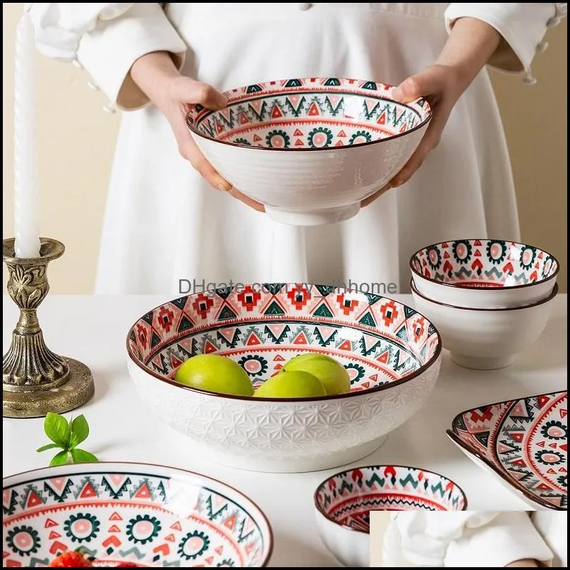 bowls tableware underglaze european-style porcelain rice bowl meal plate exquisite beautiful pattern noodle