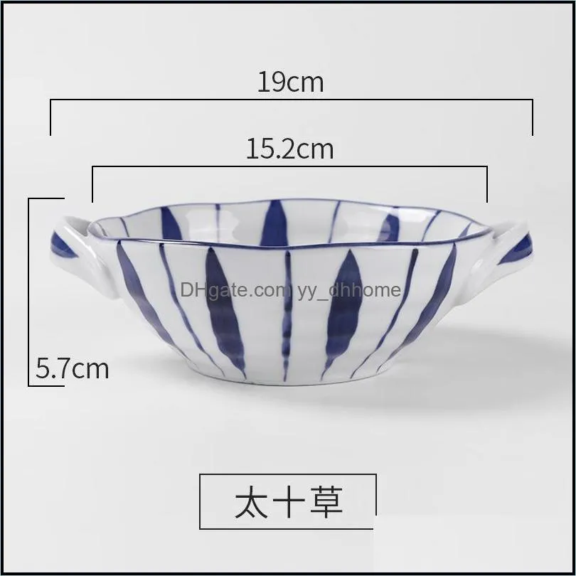 double ear bowl ceramic tableware creative salad chinese glaze porcelain pot dinnerware soup rice bowls 300ml